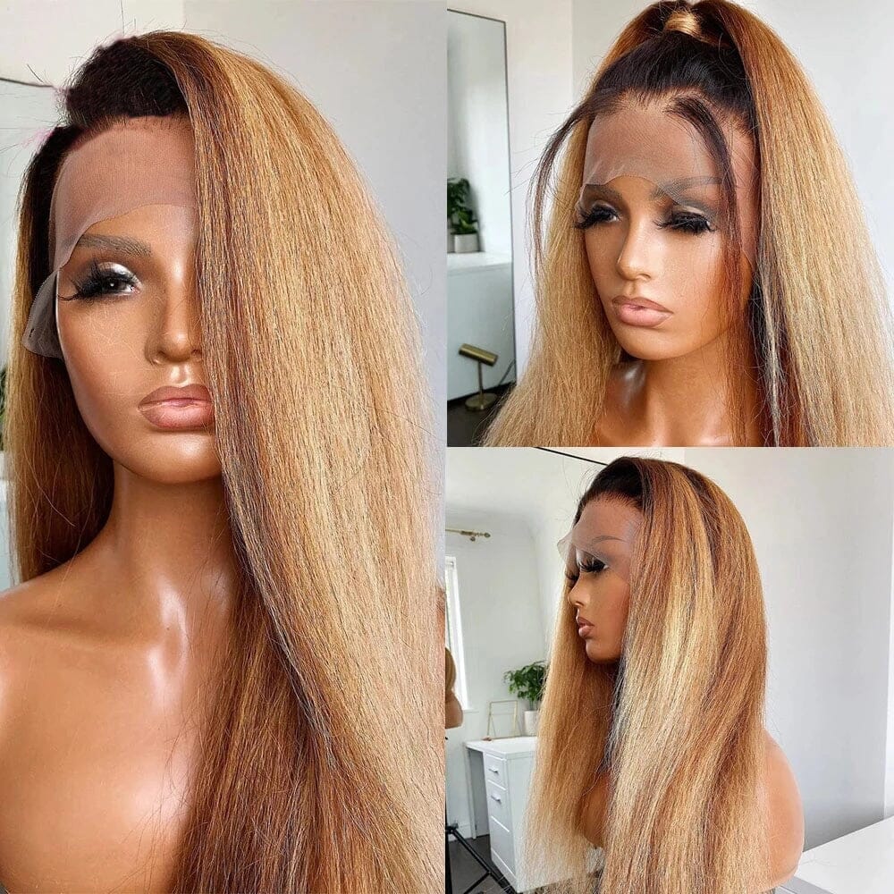 Ombre Honey Blonde 360 Top Swiss HD Lace Frontal Wig| Kinky Straight