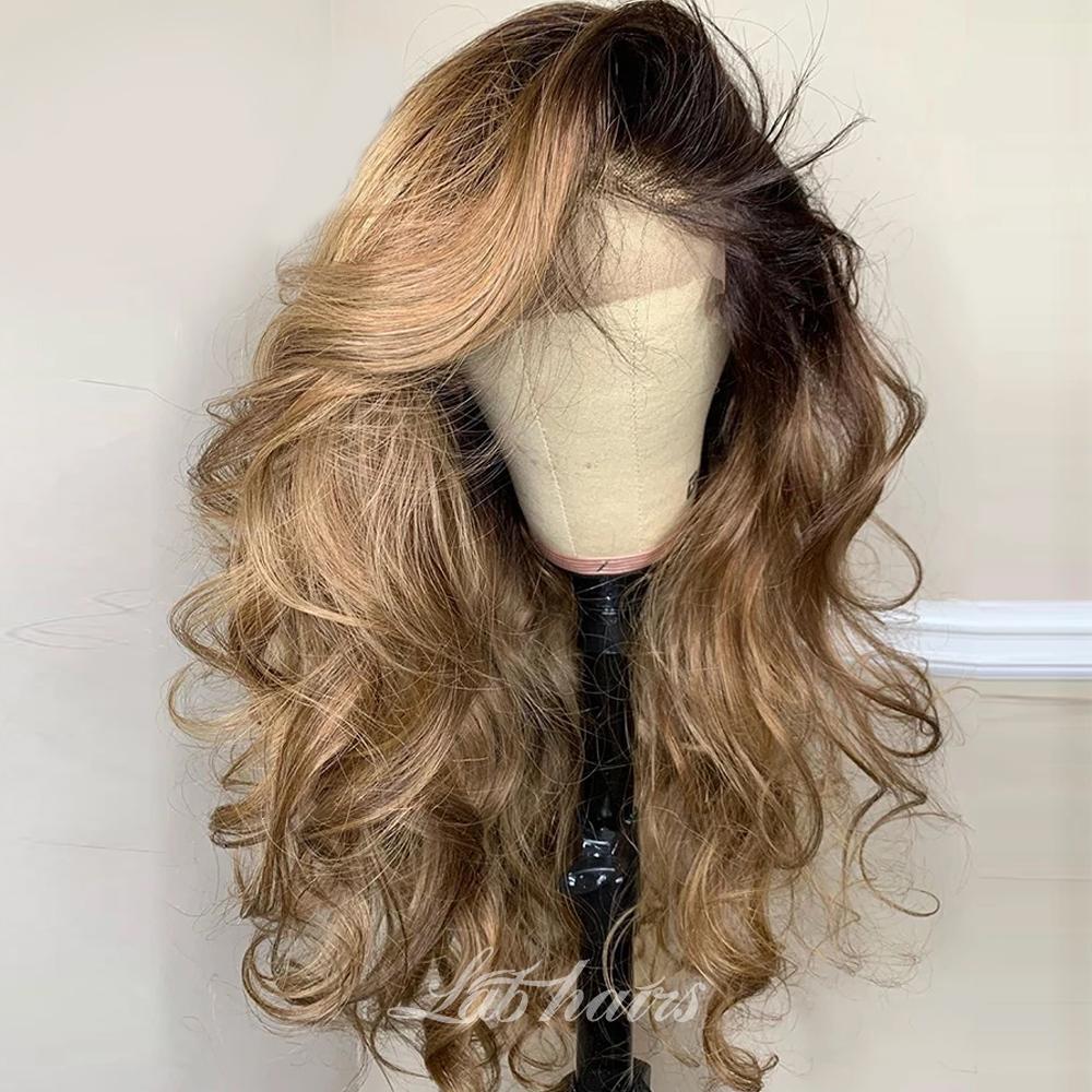 Ombre Honey Blonde Human Hair Wig Pre Plucked Hairline Lace Wig|Loose Body Wave