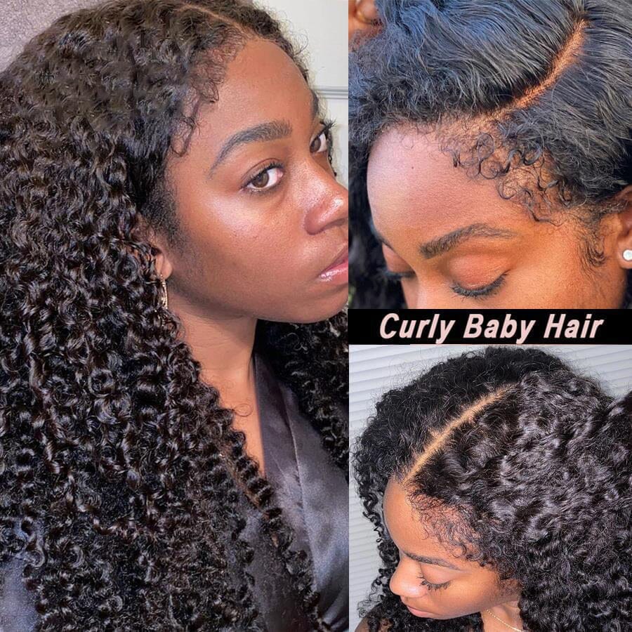 Around Curly Baby Hair 360 Top Swiss HD Lace Kinky Curly Human Hair Wig