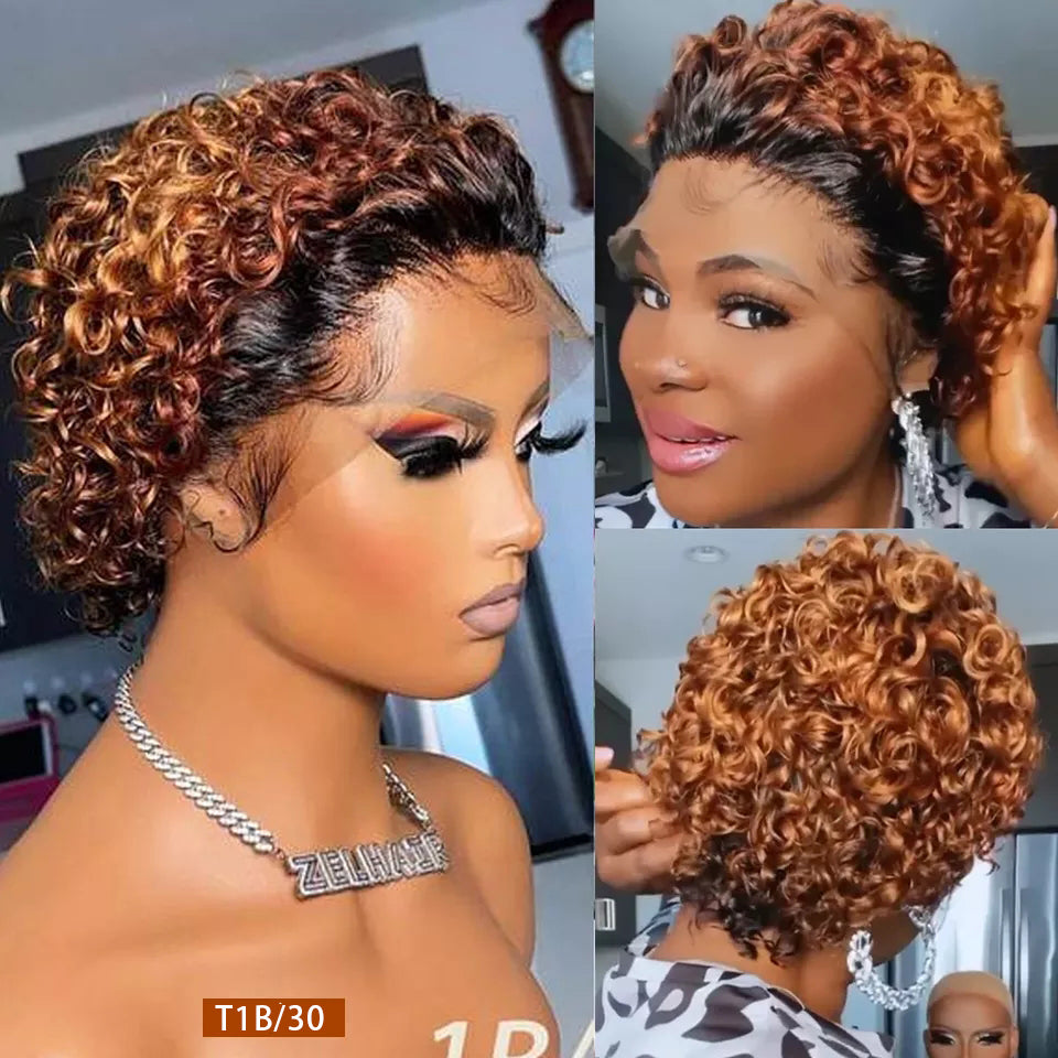 Ombre Blonde  13*4 Top Swiss HD Lace Deep Curly Bob Wig Labhairs