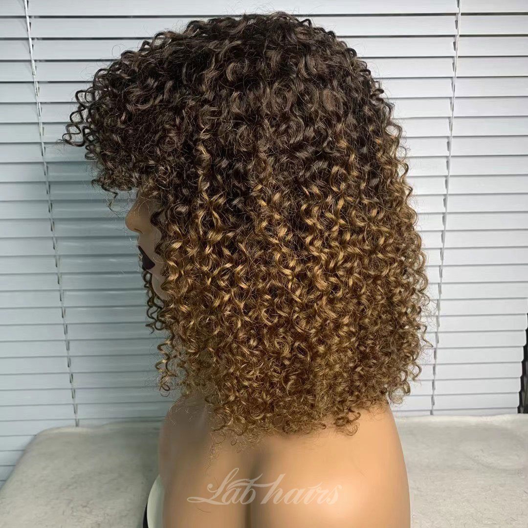 Ombre Copper Blonde Luscious Bubble Curly Bob Wig With Bangs