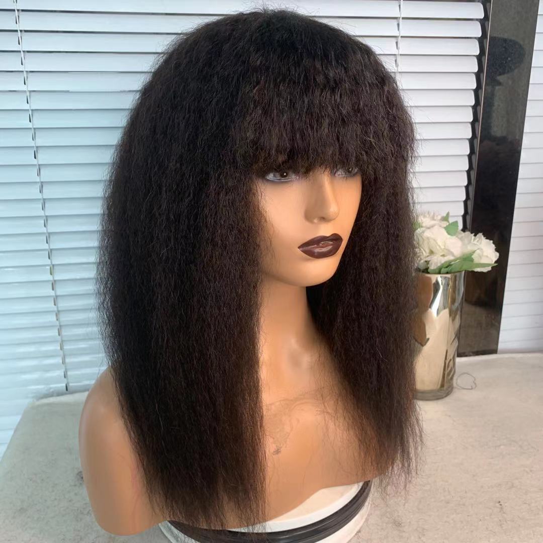 Kinky Straight Human Hair Wig With Bang|Labhairs