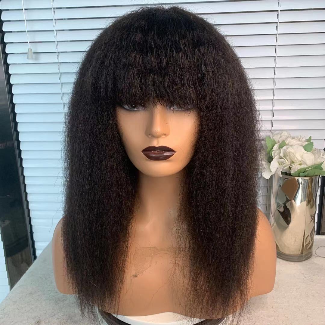 Kinky Straight Human Hair Wig With Bang|Labhairs