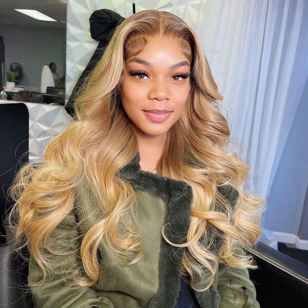 Loose Body Wave Ombre Blonde Color Top Swiss HD Lace Raw Hair Lace Wig