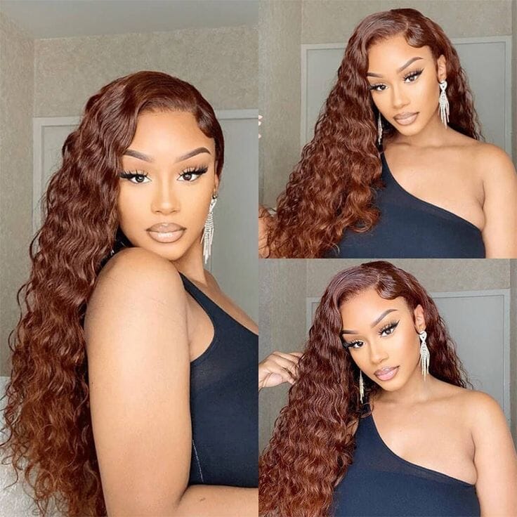 New Reddish Brown Color 5*5 Glueless Lace Transparent Deep Curly Human Hair