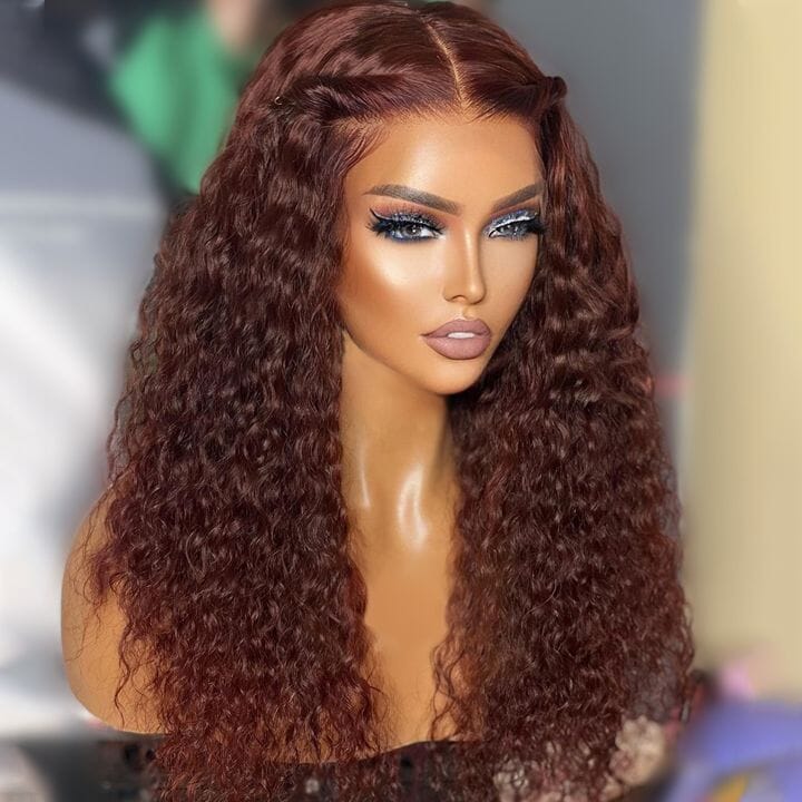 New Reddish Brown Color 5*5 Glueless Lace Transparent Deep Curly Human Hair