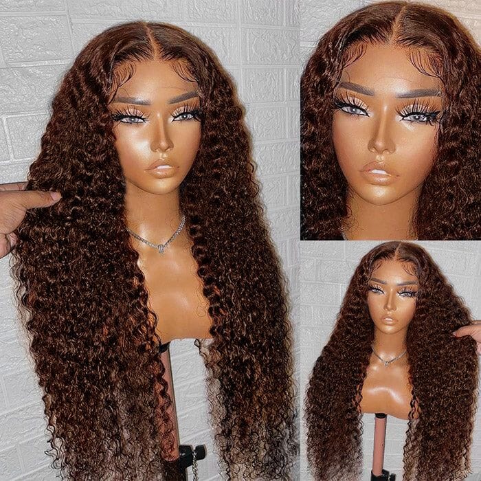 New Chocolate Brown Color Full Lace Transparent Kinky Curly Wig