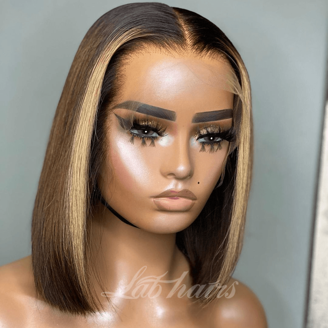 Highlight Honey Blonde Bob Wig Lace Front Human Hair Wigs | Straight