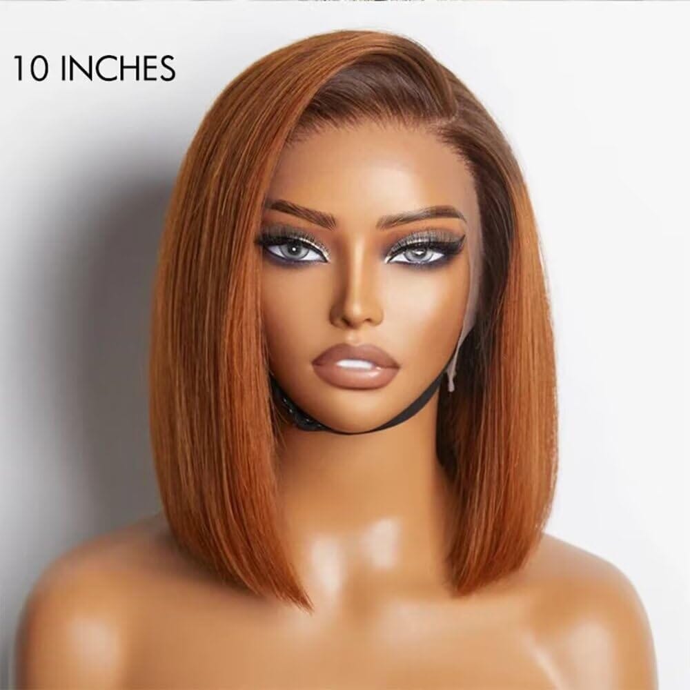 New Raw Hair Ombre Ginger Color Glueless Lace Short Bob Wig