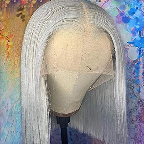 Sliver Grey Color Transparent Lace Frontal Human Hair Bob Wig