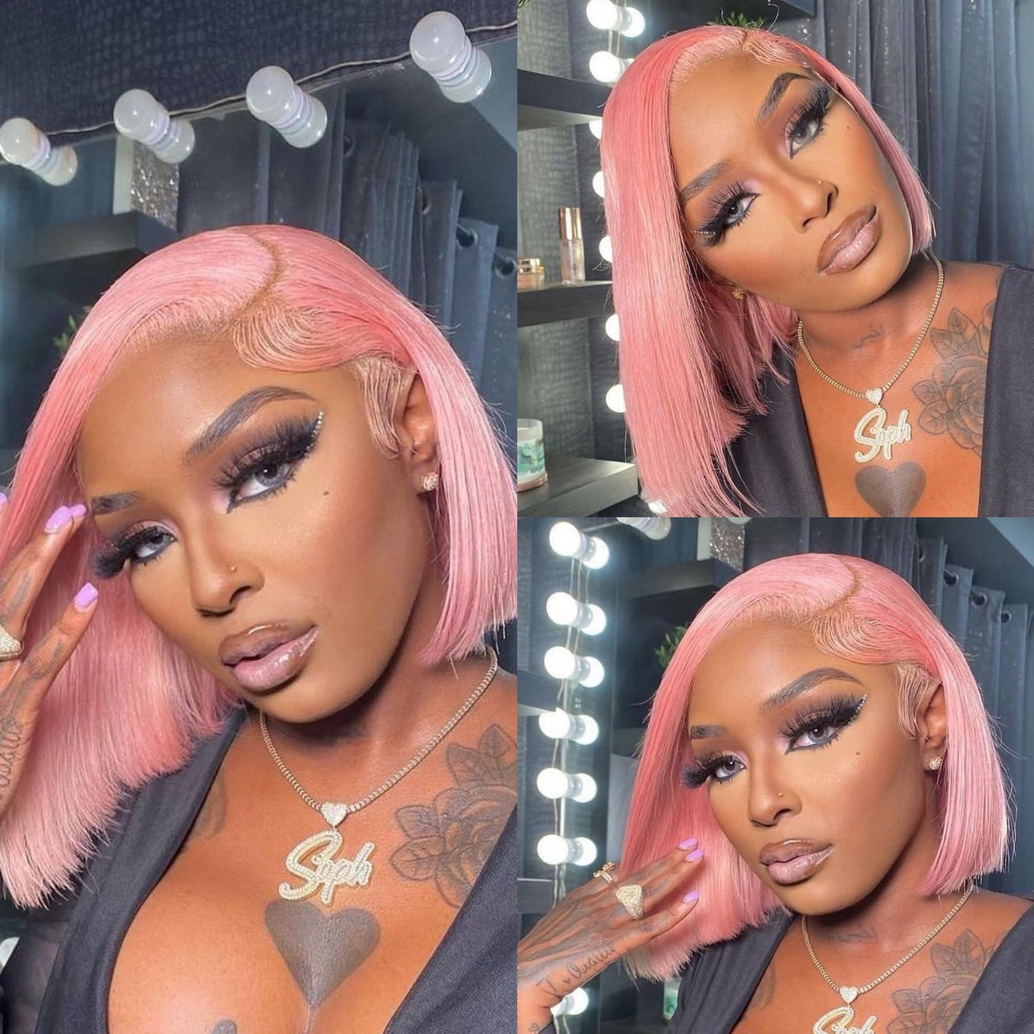 Pink Bob Lace Wigs Pre Plucked Natural Straight Human Hair Wig Lace Front Wigs