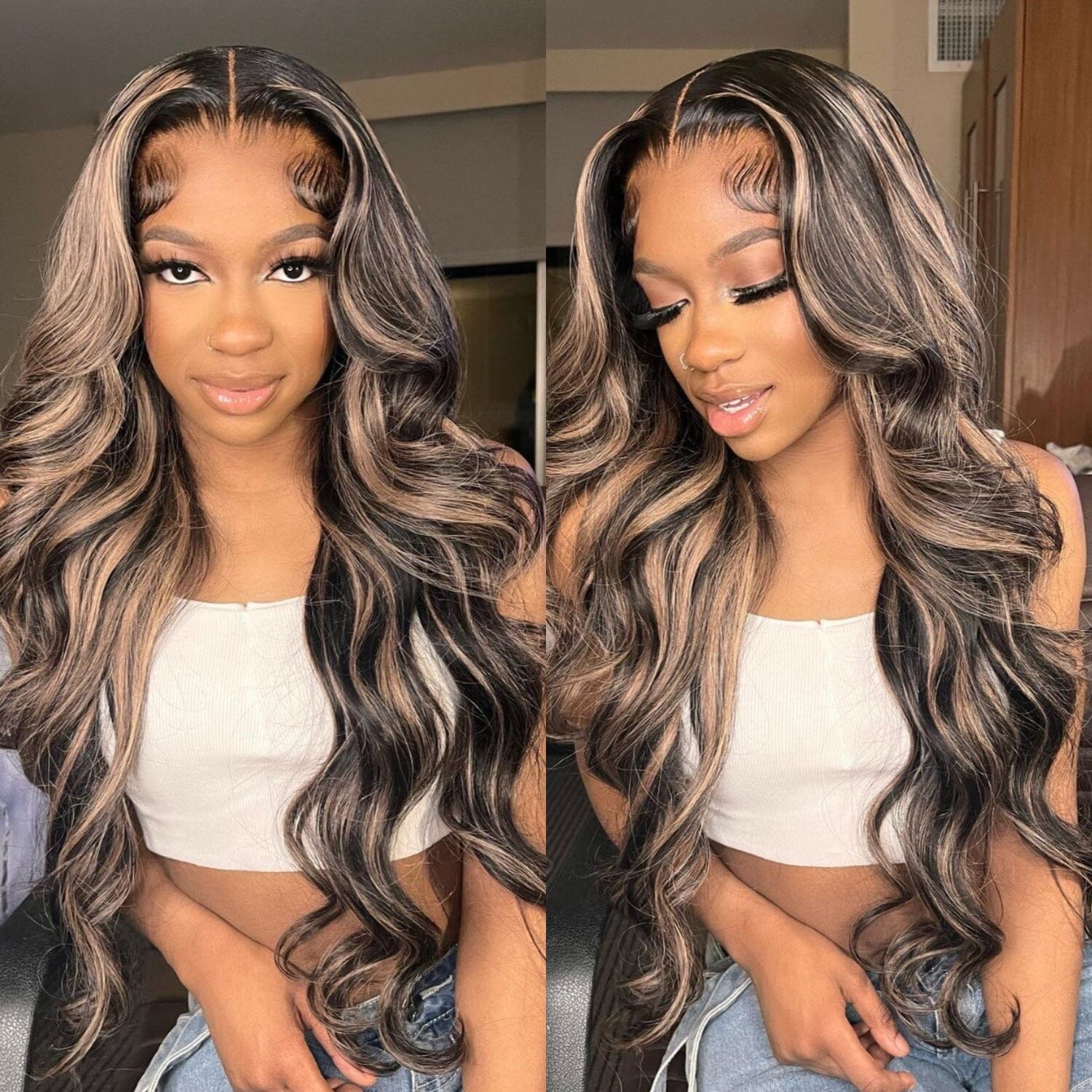 Loose Body Wave Ombre Highlight Top Swiss HD Lace Front Wig