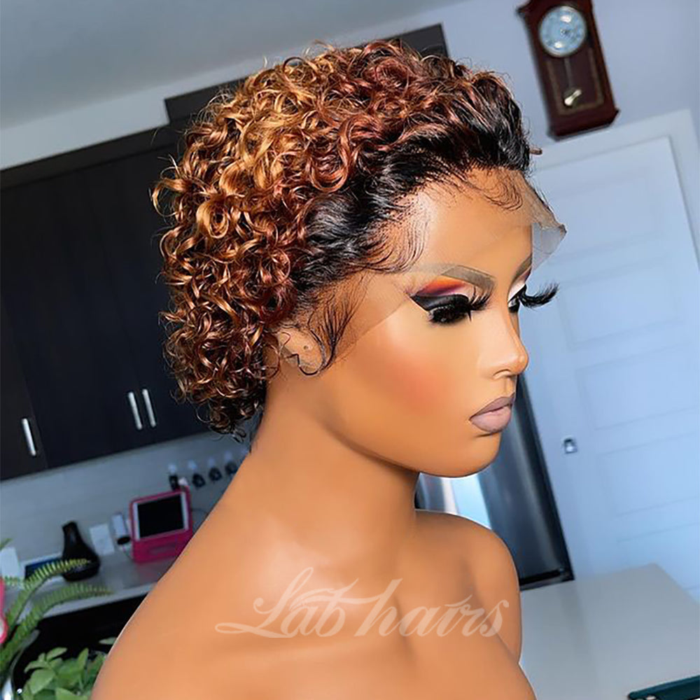 Ombre Blonde  13*4 Top Swiss HD Lace Deep Curly Bob Wig Labhairs