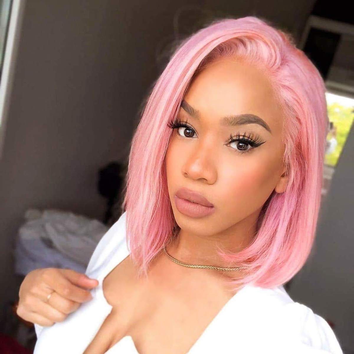 Pink Bob Lace Wigs Pre Plucked Natural Straight Human Hair Wig Lace Front Wigs