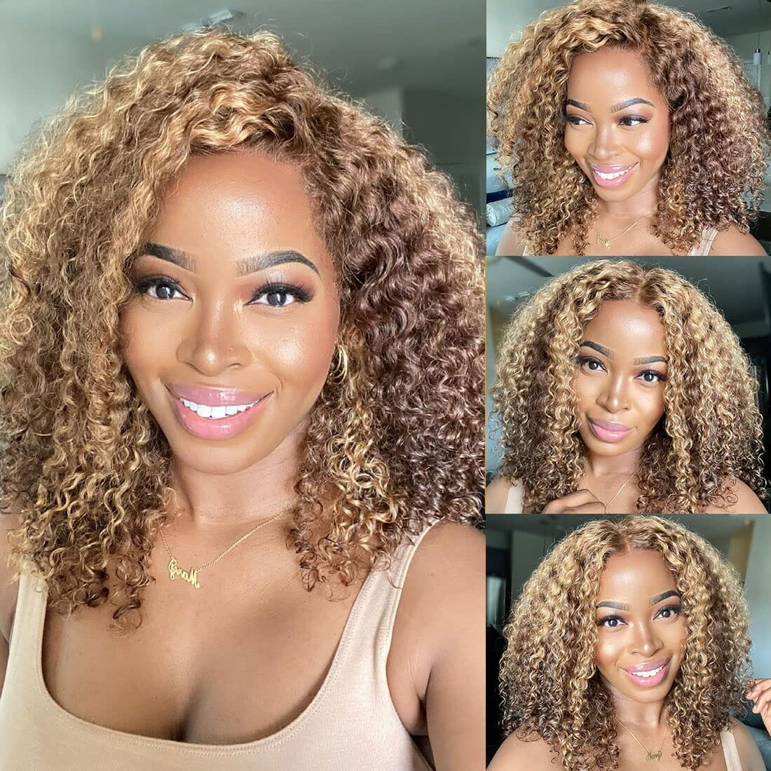 No Glue Needed 5X5 Top Swiss HD Closure Lace Ombre Bouncy Curly Bob