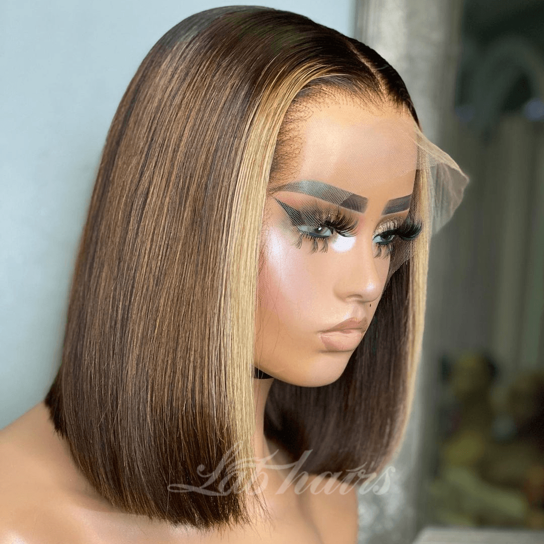 Highlight Honey Blonde Bob Wig Lace Front Human Hair Wigs | Straight