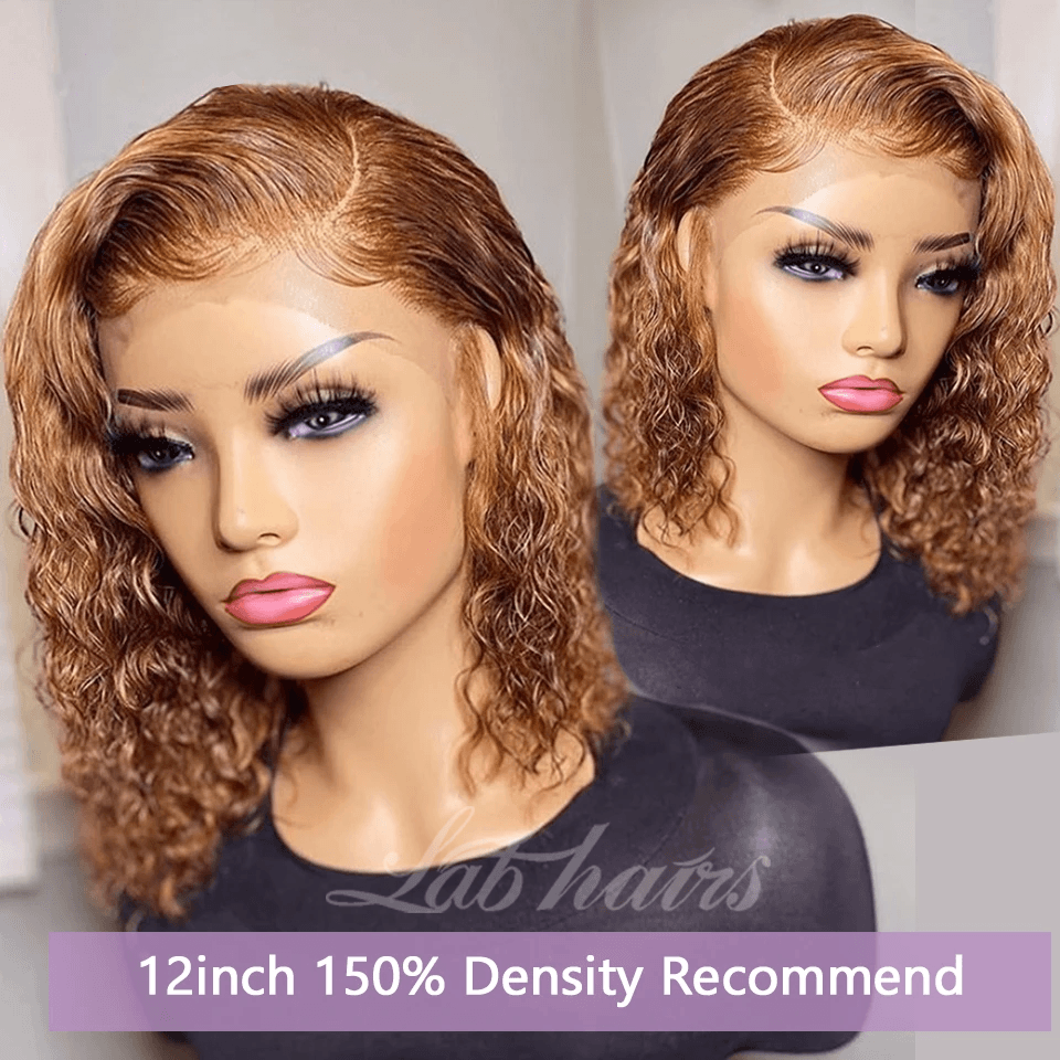 Short curly Honey Blonde Bob Wig Lace Front Human Hair Wigs Top Swiss HD Lace