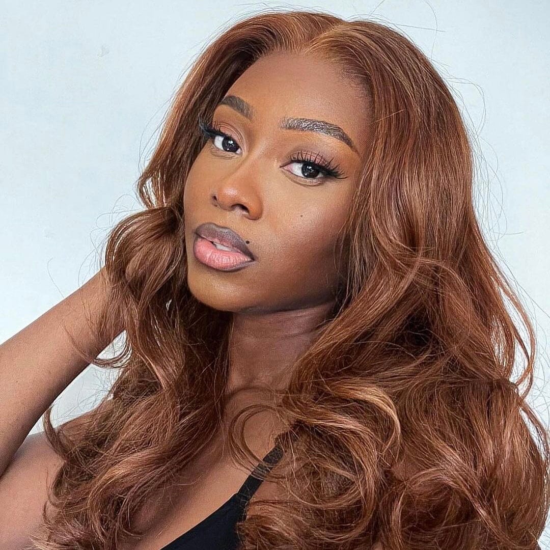 Reddish Brown Colored Raw Human Hair Top Swiss HD Lace Wig