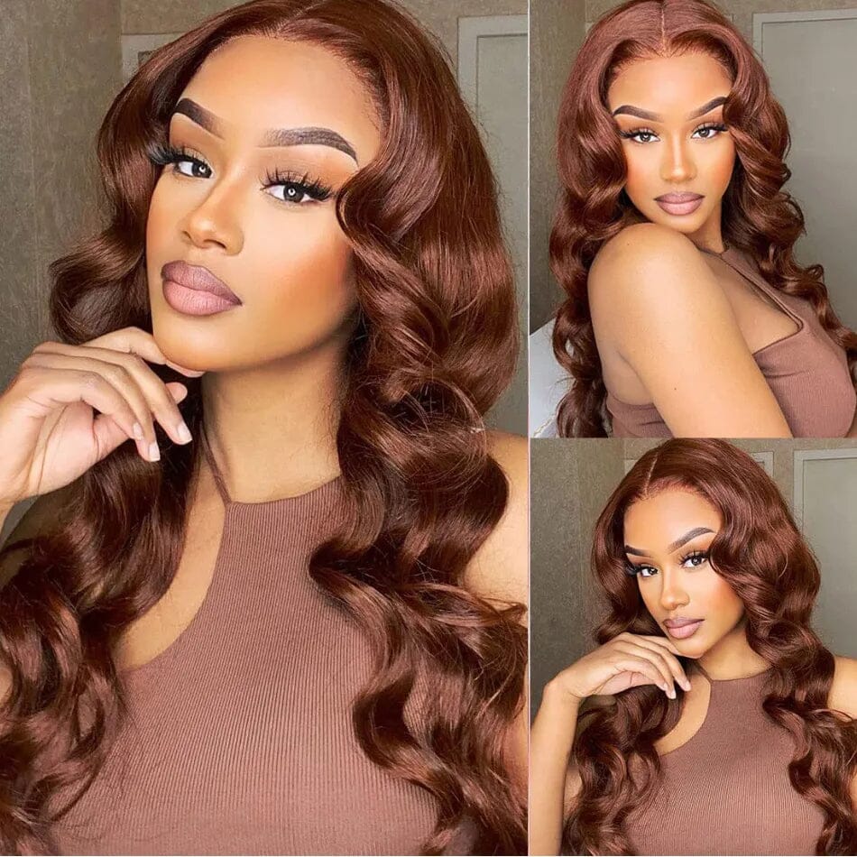 New Reddish Brown Top Swiss HD Lace Loose Body Wave Wig