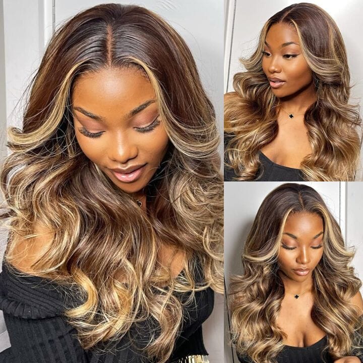 Raw Hair Ombre Honey Blonde Top Swiss HD Lace Loose Body Wave Wig